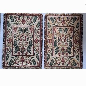 Two Vintage Victorian Tapestry Beige  Table Mats Multicolored Leaf Design